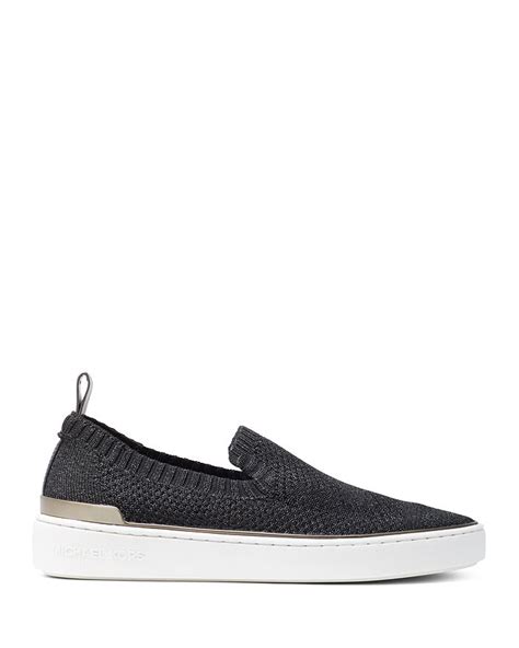 michael kors skyler slip-on sneakers in gunmetal fabric au|Skyler Metallic Knit Slip.